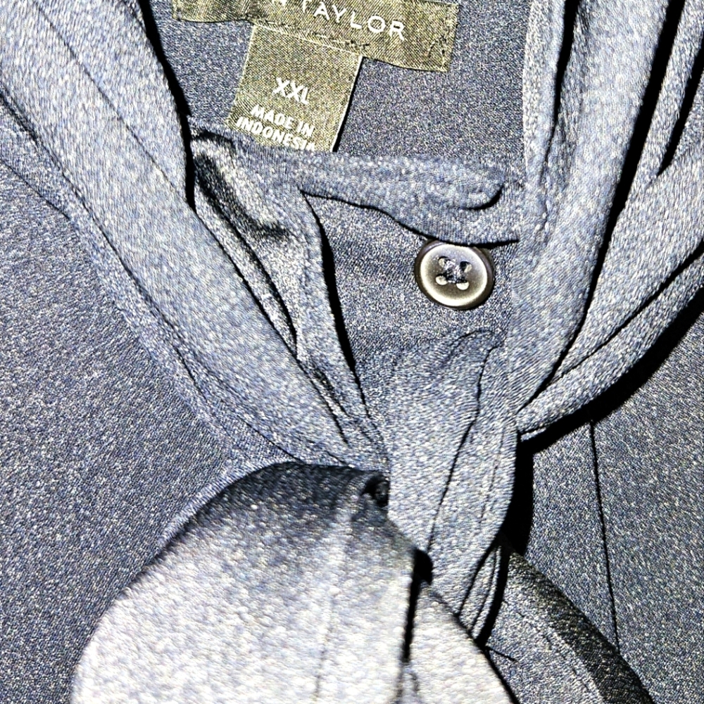 Navy Tie Neck Button-Up Blouse